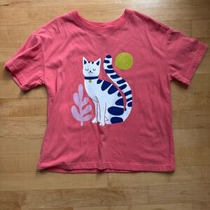 Hanna Andersson Coral Tee with Colorful Cat Graphic